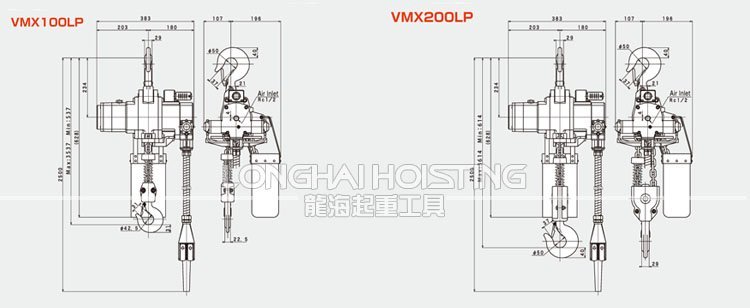 三榮SAN-EI VMX氣動葫蘆尺寸