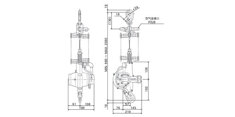 遠藤ENDO EHW氣動葫蘆尺寸